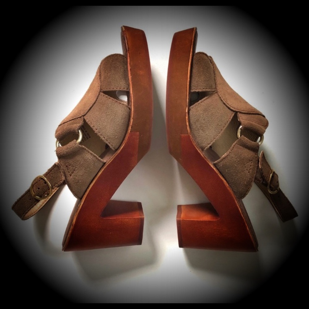 Anthropologie suede sling back platform sandals